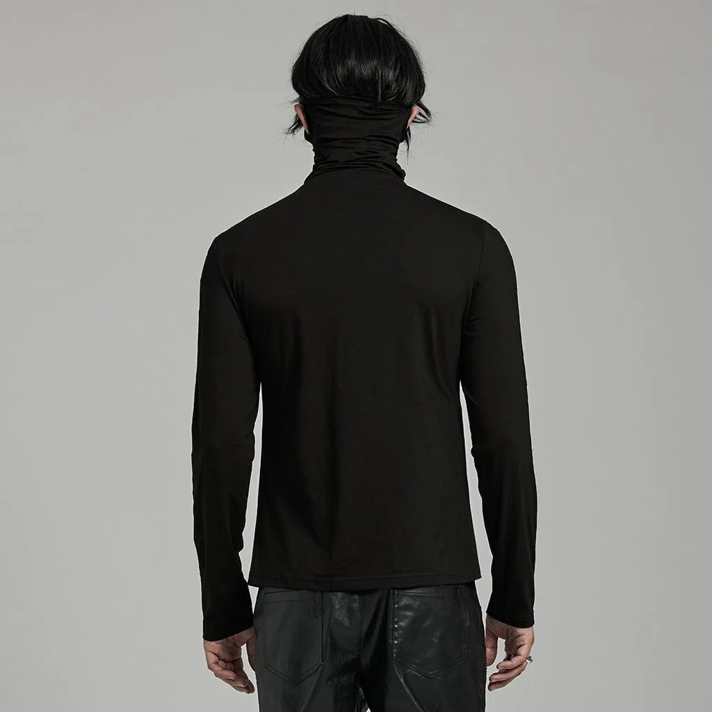 Men's Punk Studded Eyelet Shirt with Undetachable Mask