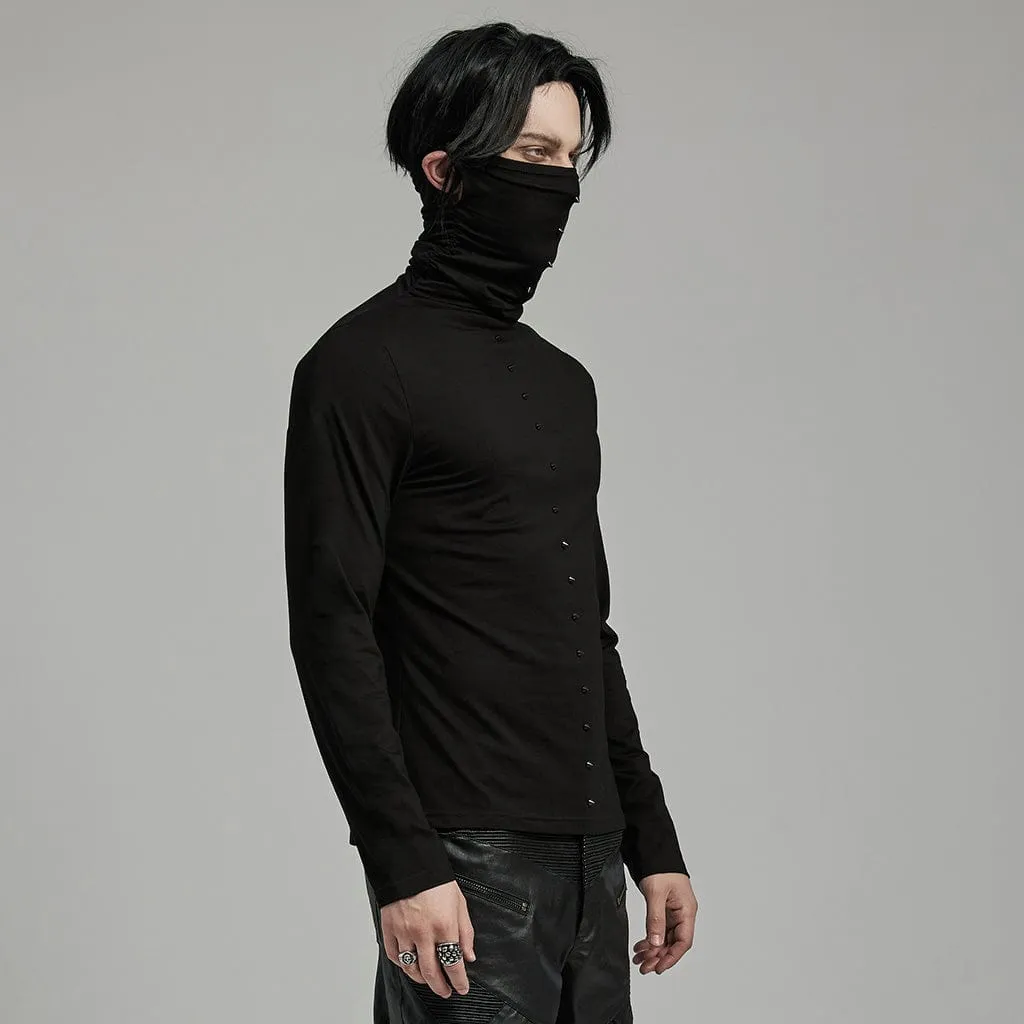 Men's Punk Studded Shirt with Undetachable Mask