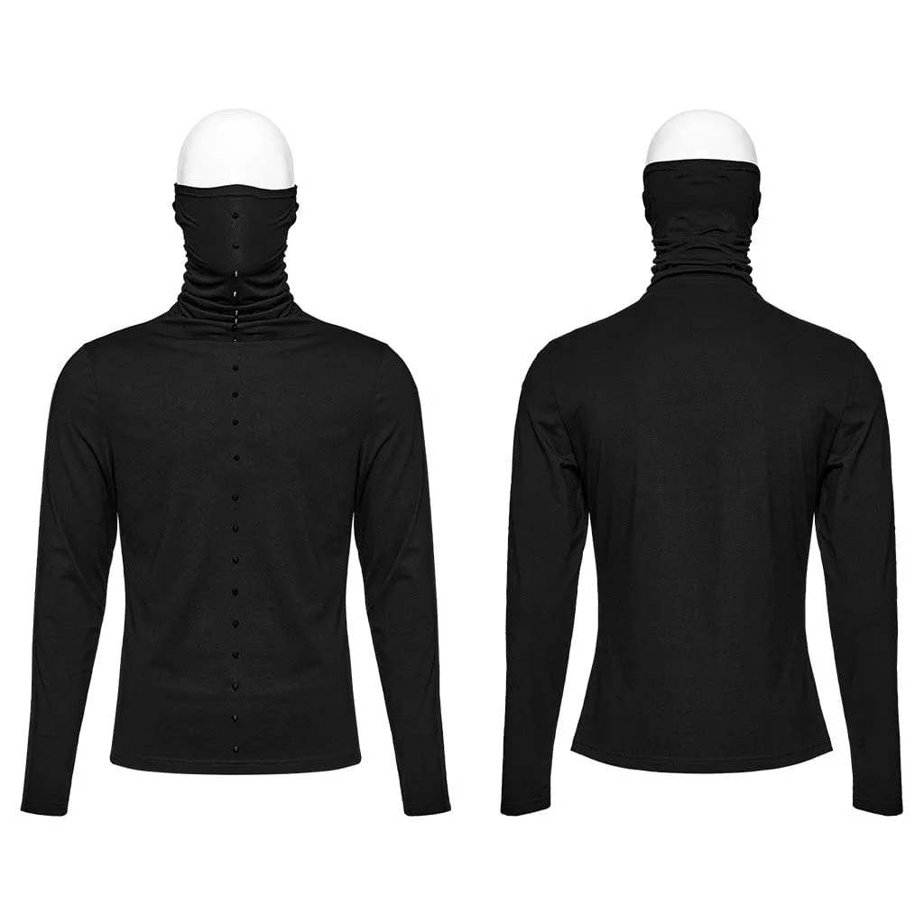 Men's Punk Studded Shirt with Undetachable Mask