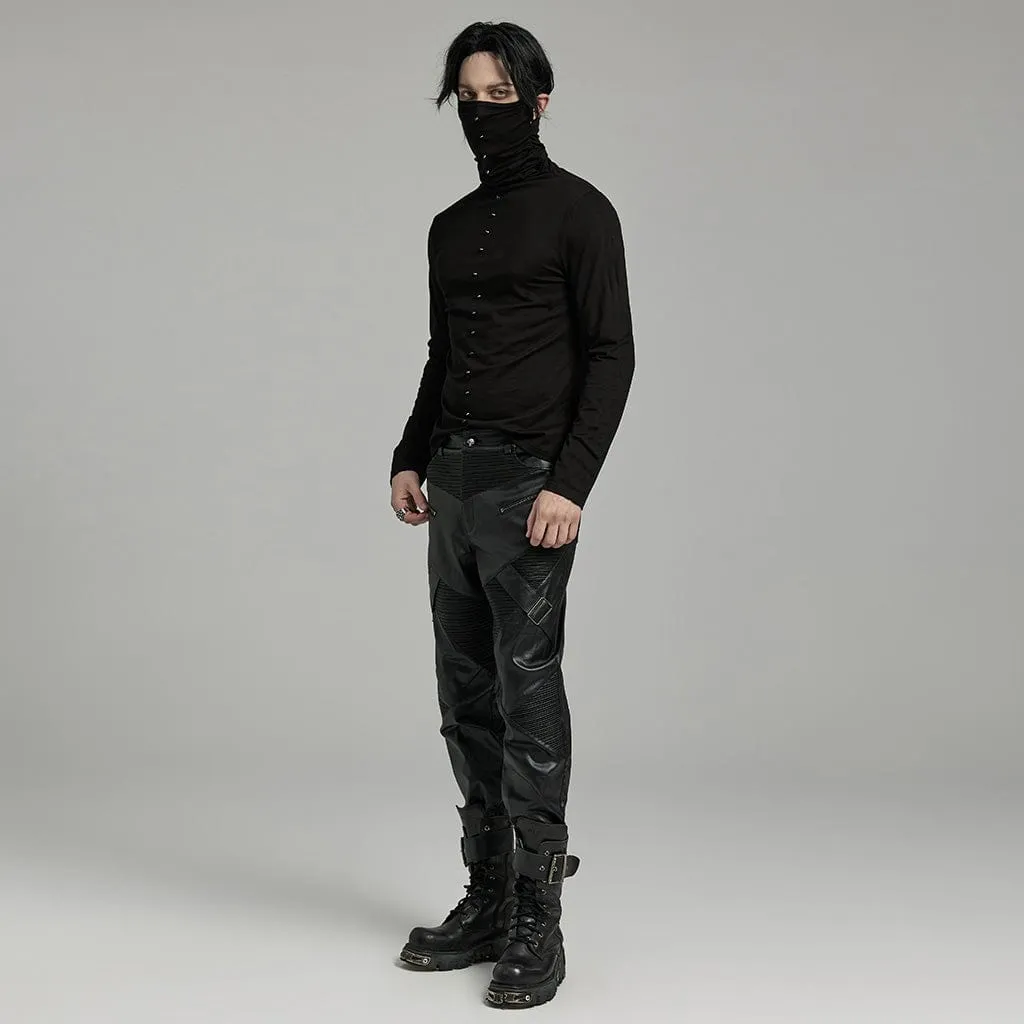 Men's Punk Studded Shirt with Undetachable Mask