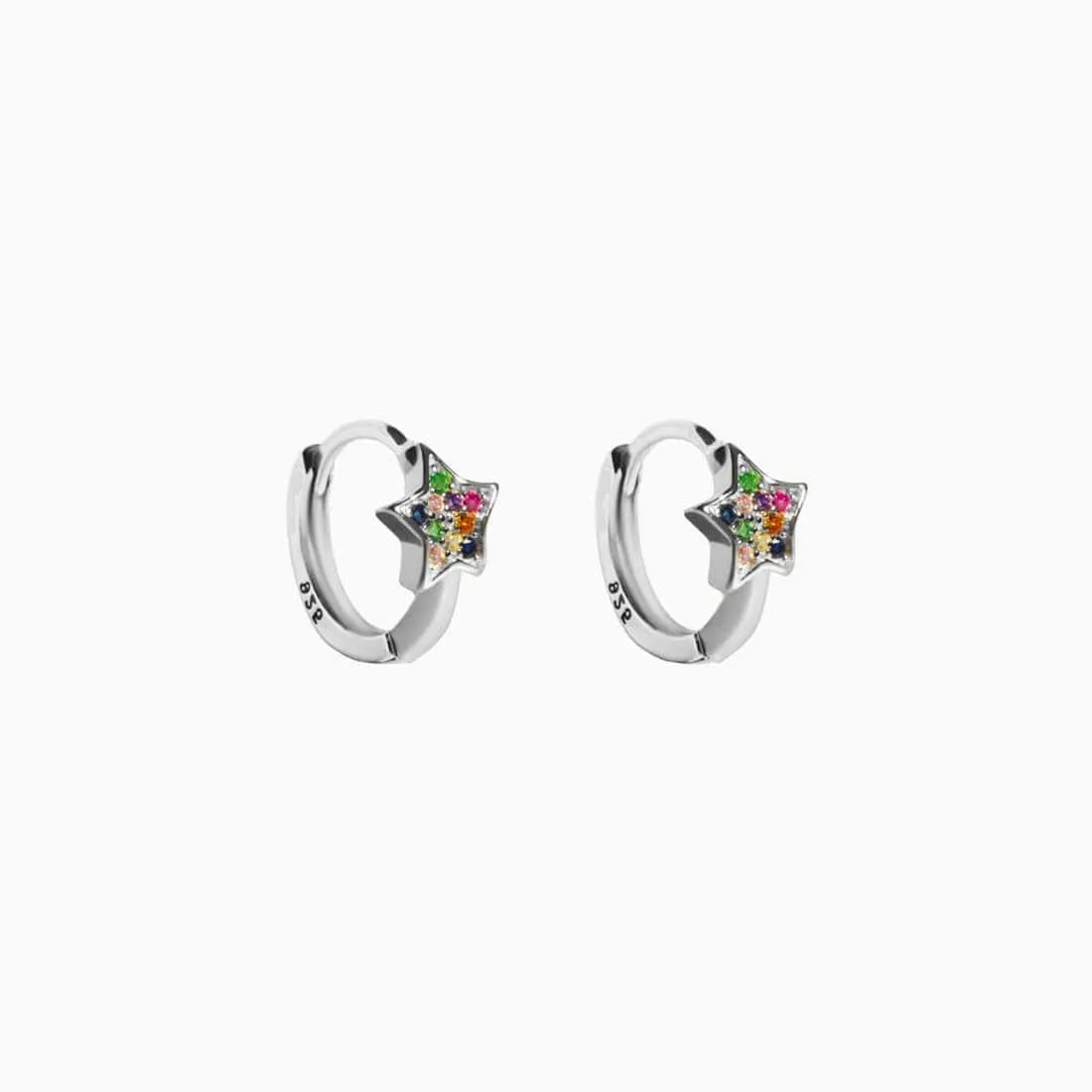 Mini Hoop Star Multicolor Zirconias Silver Earring