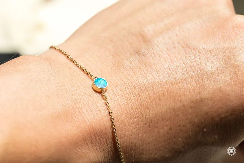 Minimalist Round Australian Doublet Opal Bracelet 14k Yellow Gold