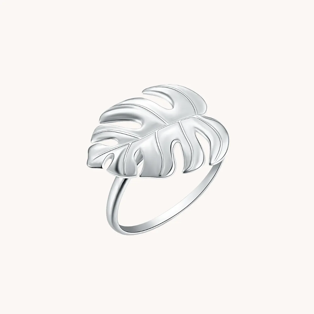 Monstera Silver Adjustable Ring