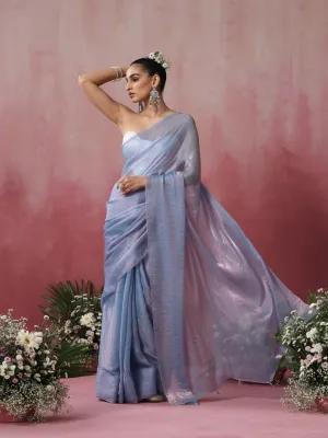 Moody Moon Metallic Satin Blue Pink Copper Saree