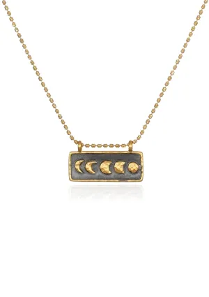 Moonphase Black and Gold Bar Necklace, 18"