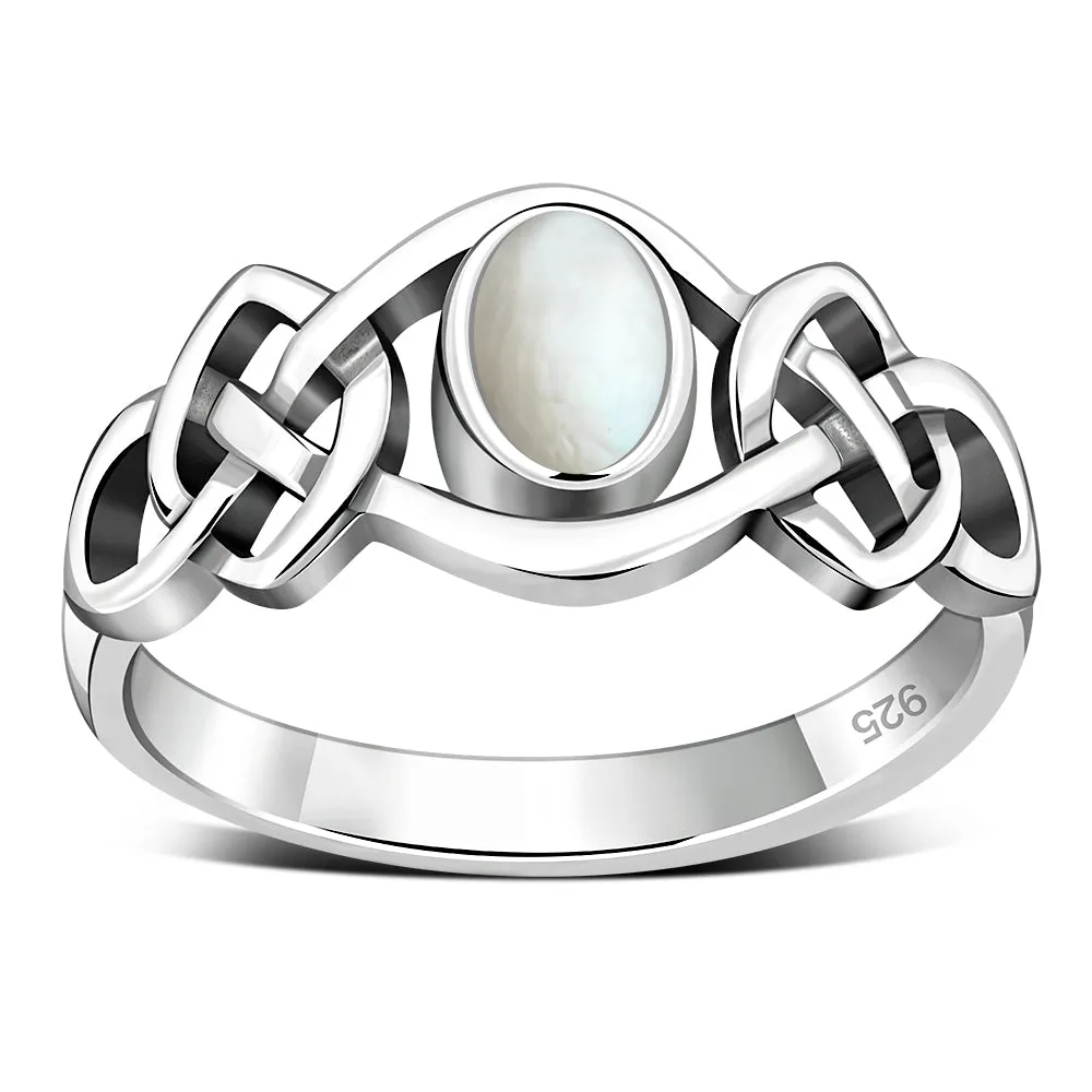 Mother of Pearl Sea Shell Celtic Silver Ring