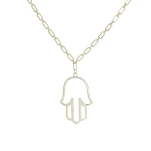 OPEN HAMSA PENDANT ON TINY LINK CHAIN