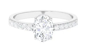 Oval Lab Grown Diamond Solitaire Engagement Ring with Side Stones