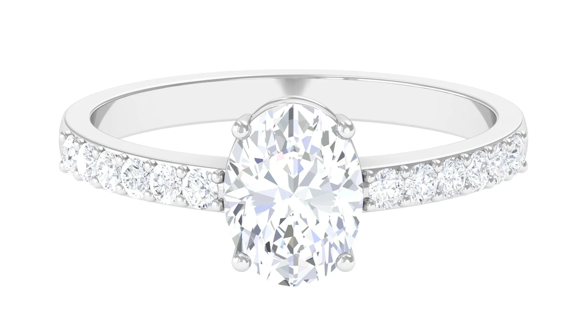 Oval Lab Grown Diamond Solitaire Engagement Ring with Side Stones