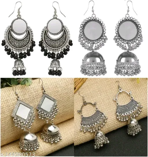 Oxidised Silver Earrings &amp; Studs Collection (Set of 4)