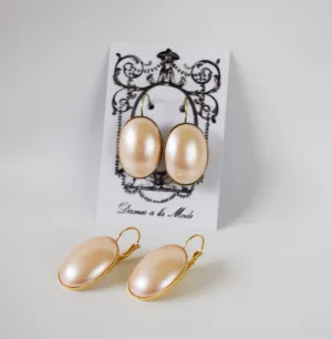 Pearl Cabochon Earrings - Extra Large Oval