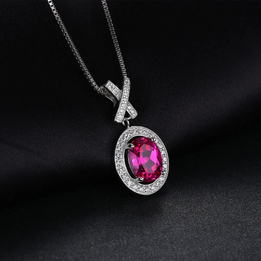 Pendant 2.7ct Oval Created Pink Sapphire Pendant 925 Sterling Silver Without a Chain