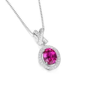 Pendant 2.7ct Oval Created Pink Sapphire Pendant 925 Sterling Silver Without a Chain