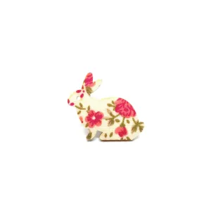 Pink Floral Rabbit Wooden Brooch