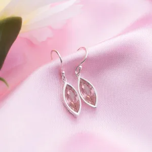 Pink Petal Radiance Rhodium Plated Pink CZ 925 Sterling Silver Drop Earrings