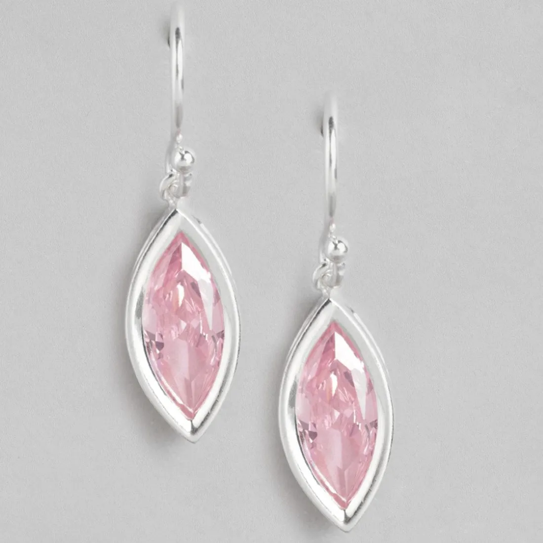 Pink Petal Radiance Rhodium Plated Pink CZ 925 Sterling Silver Drop Earrings