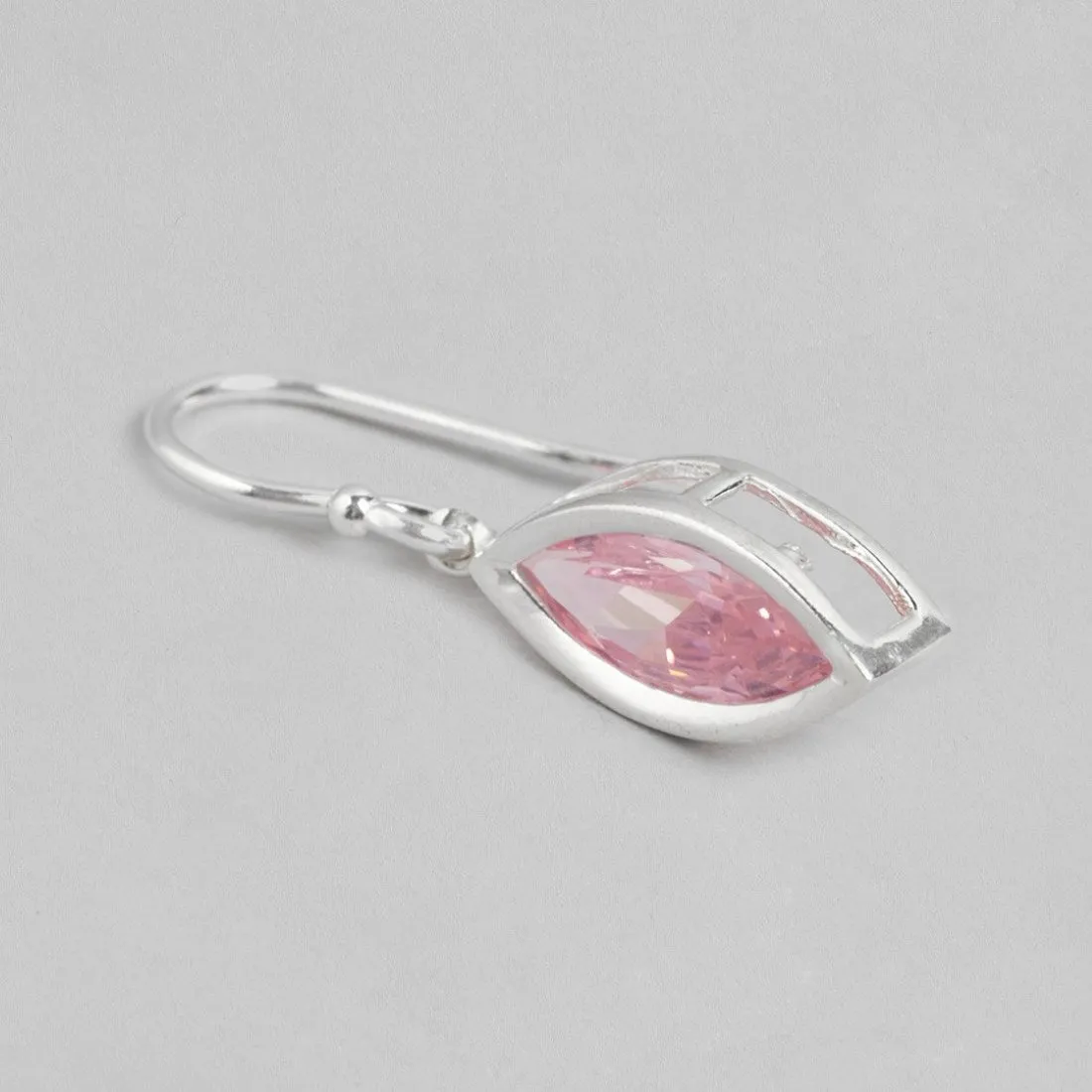 Pink Petal Radiance Rhodium Plated Pink CZ 925 Sterling Silver Drop Earrings