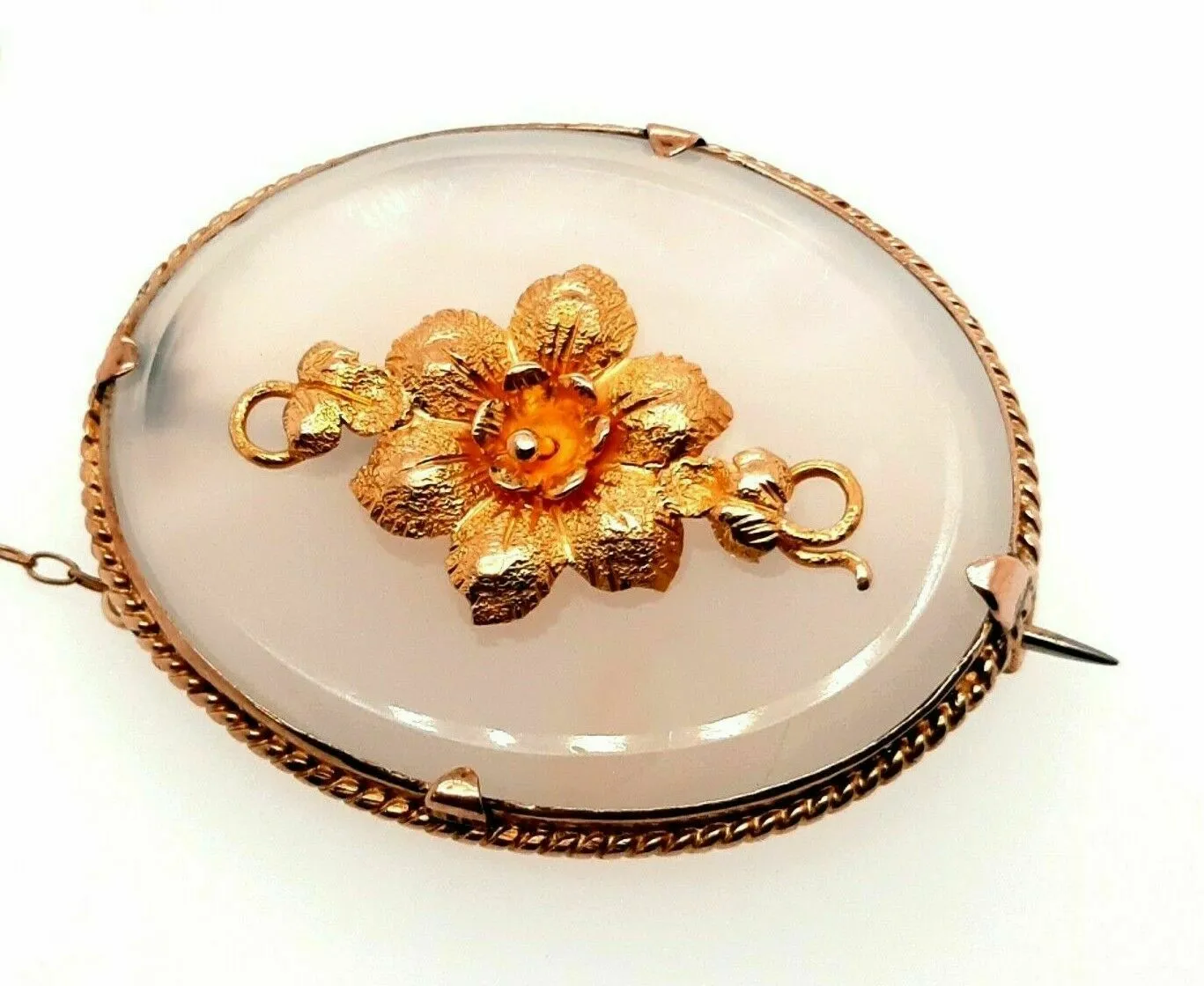 Quartz Gold Plated Brooch with Safety Chain & Pin