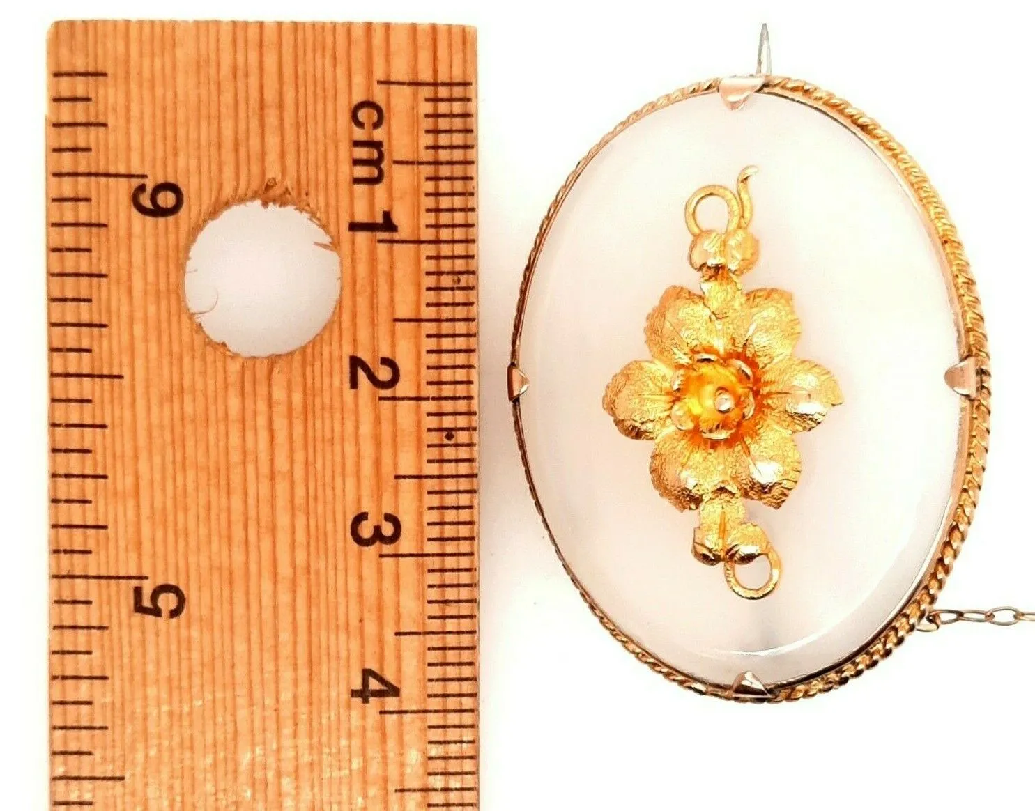 Quartz Gold Plated Brooch with Safety Chain & Pin