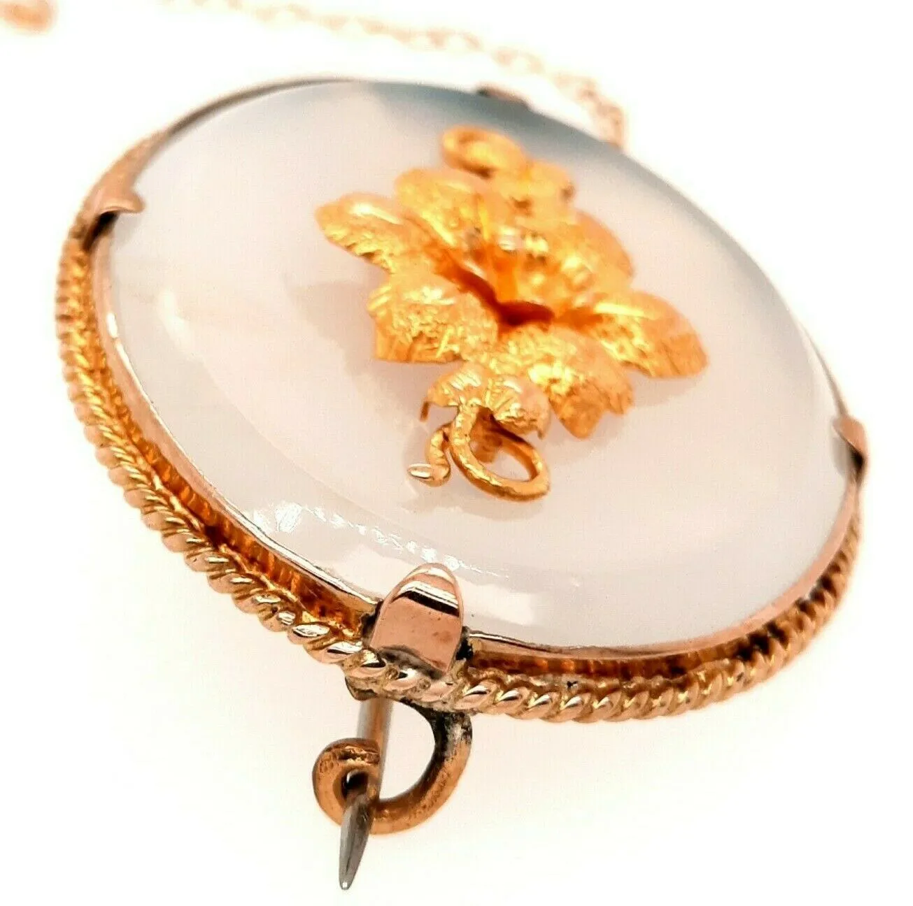 Quartz Gold Plated Brooch with Safety Chain & Pin