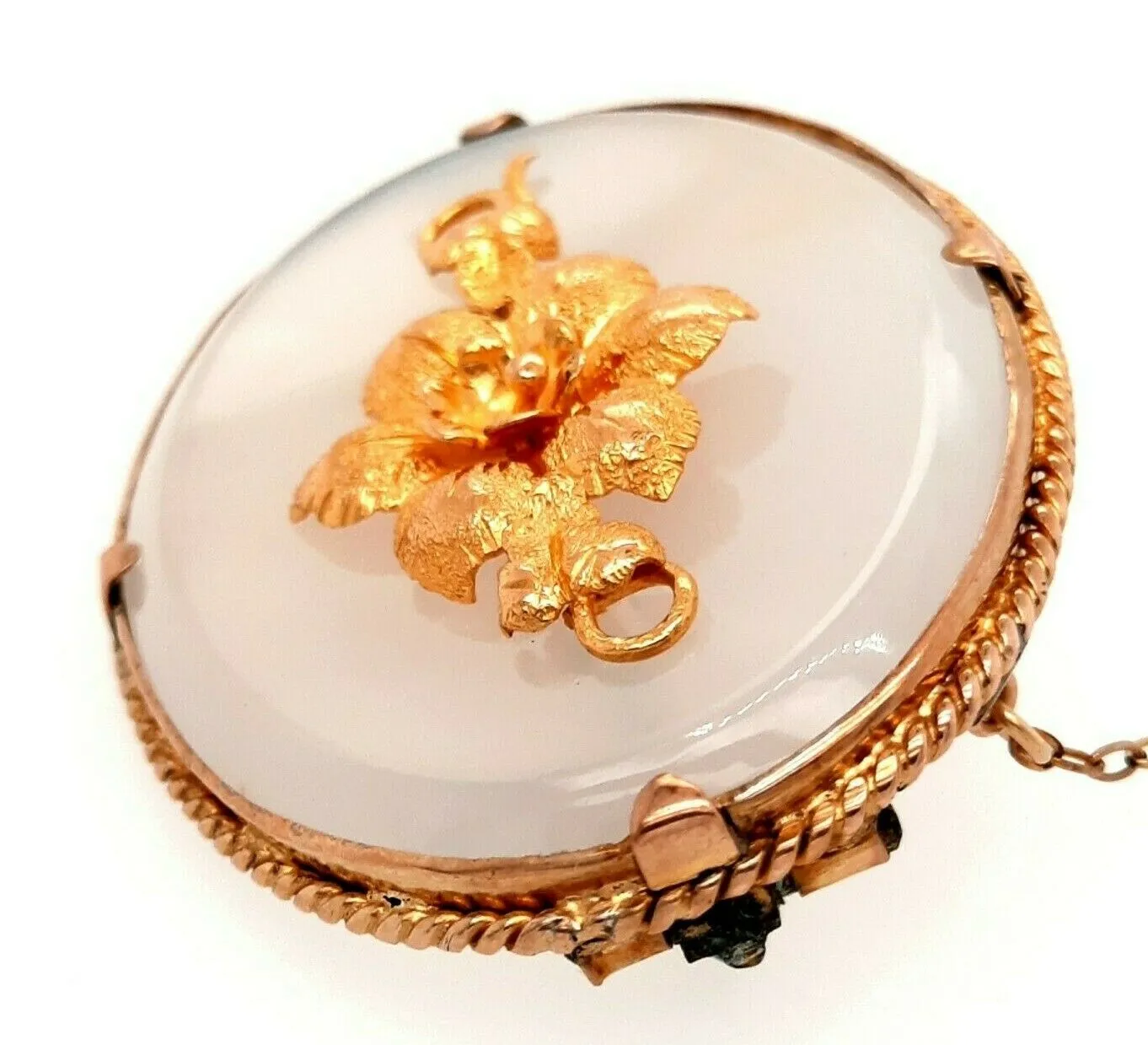 Quartz Gold Plated Brooch with Safety Chain & Pin