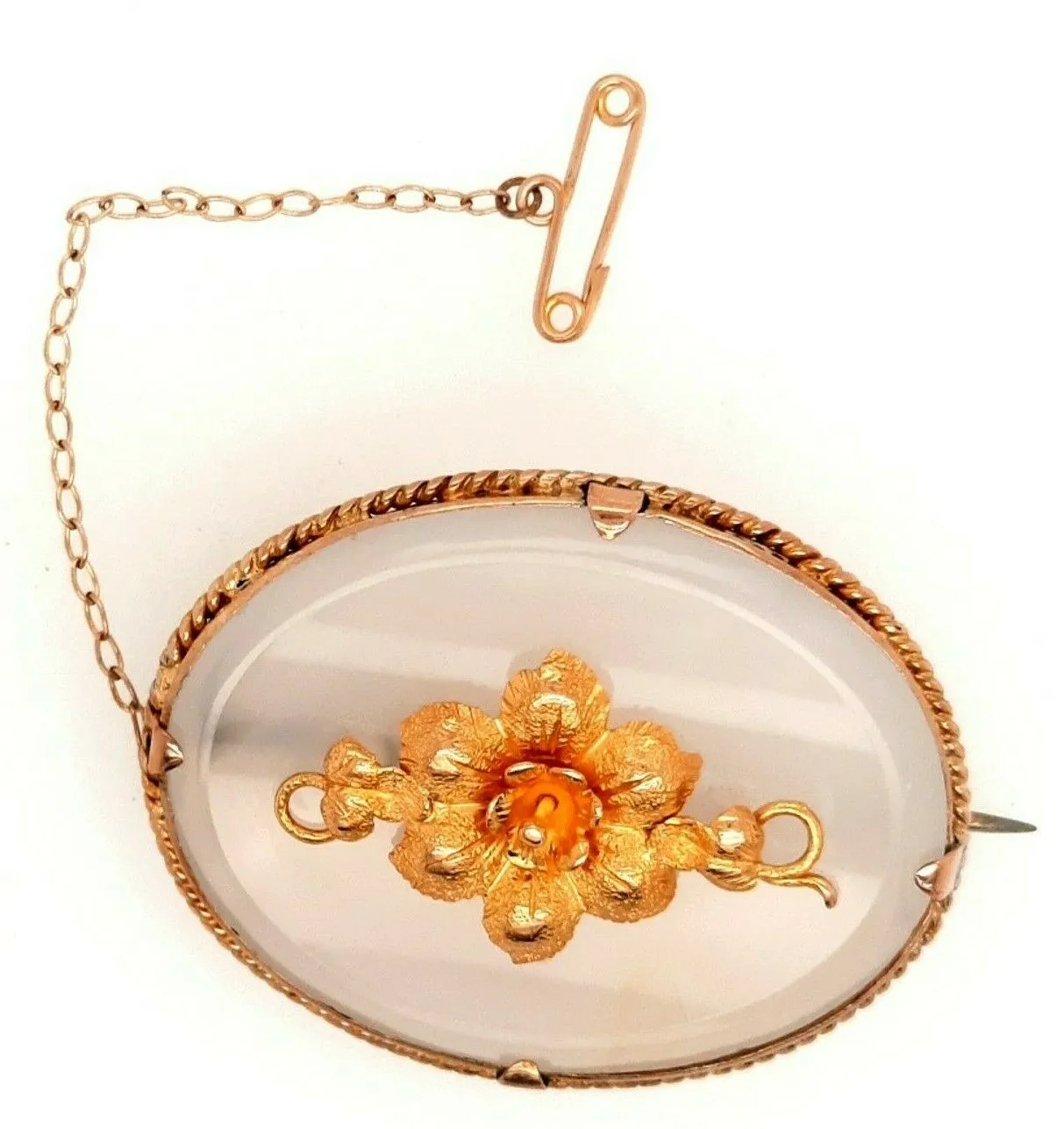 Quartz Gold Plated Brooch with Safety Chain & Pin