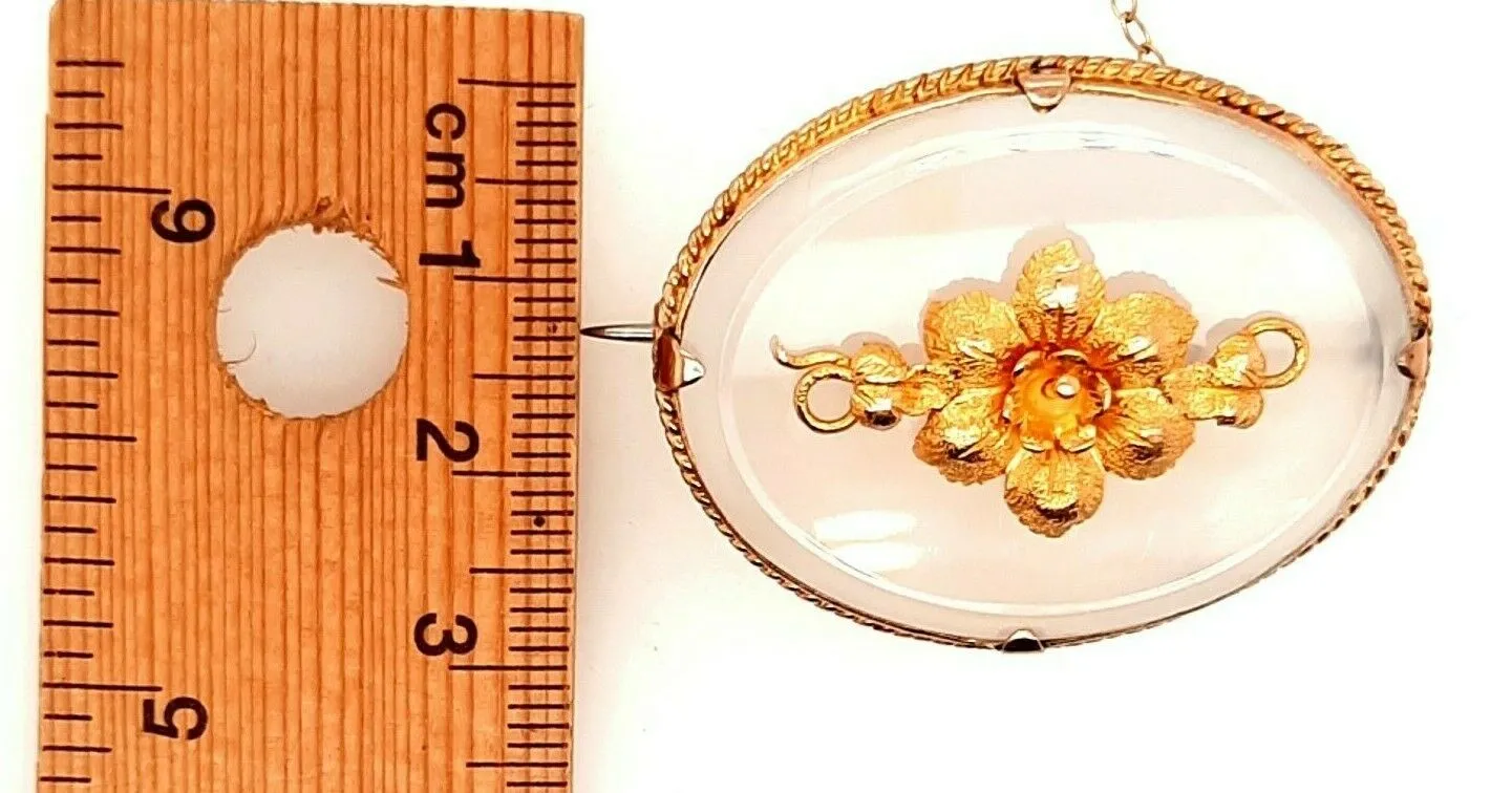 Quartz Gold Plated Brooch with Safety Chain & Pin