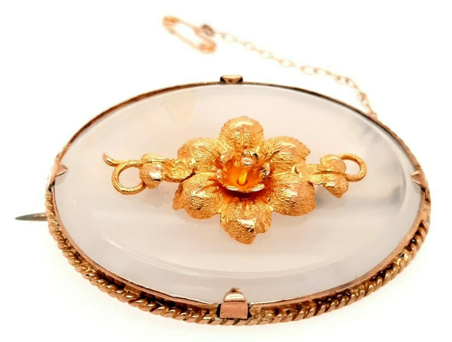 Quartz Gold Plated Brooch with Safety Chain & Pin