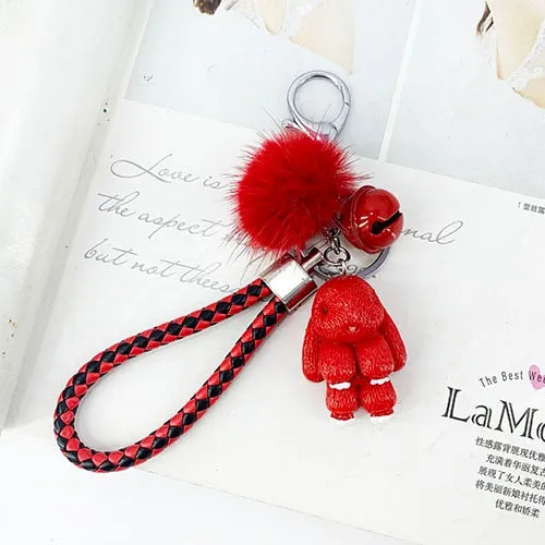 Rabbit Keychain Fluffy Fur Ball Key Chains for Women Bags Pendant Decoration Pom Poms Keyring Fashion Kids Easter Gifts