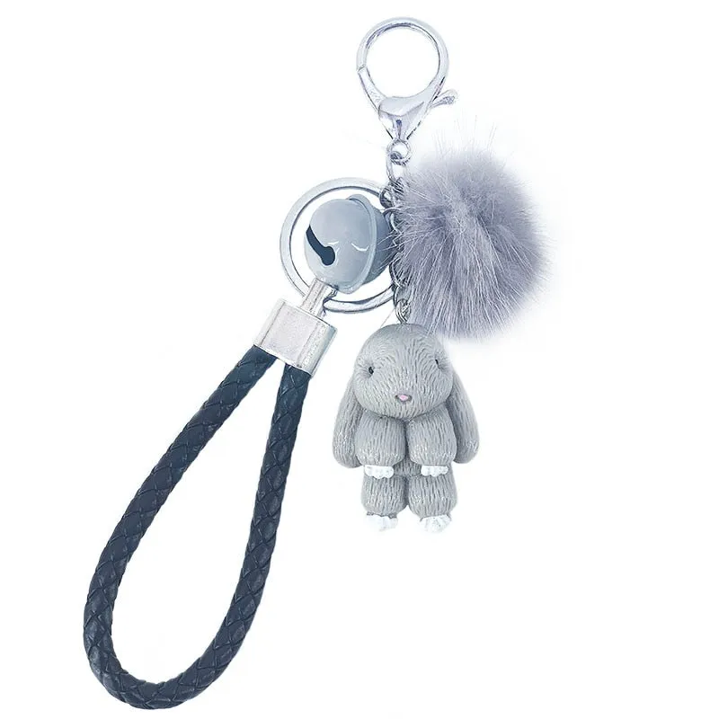 Rabbit Keychain Fluffy Fur Ball Key Chains for Women Bags Pendant Decoration Pom Poms Keyring Fashion Kids Easter Gifts