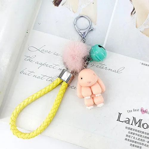 Rabbit Keychain Fluffy Fur Ball Key Chains for Women Bags Pendant Decoration Pom Poms Keyring Fashion Kids Easter Gifts