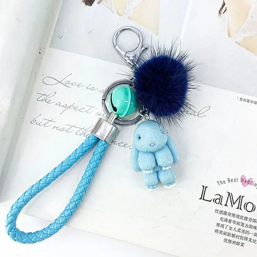 Rabbit Keychain Fluffy Fur Ball Key Chains for Women Bags Pendant Decoration Pom Poms Keyring Fashion Kids Easter Gifts