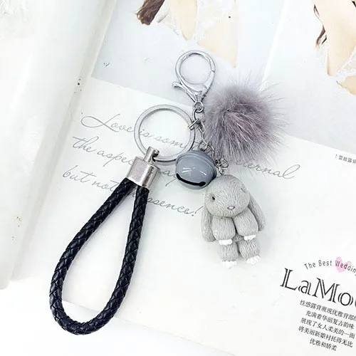 Rabbit Keychain Fluffy Fur Ball Key Chains for Women Bags Pendant Decoration Pom Poms Keyring Fashion Kids Easter Gifts