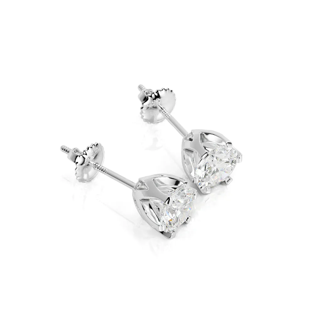 Radiant Charm Solitaire Earrings 3 Natural Diamonds in White Gold