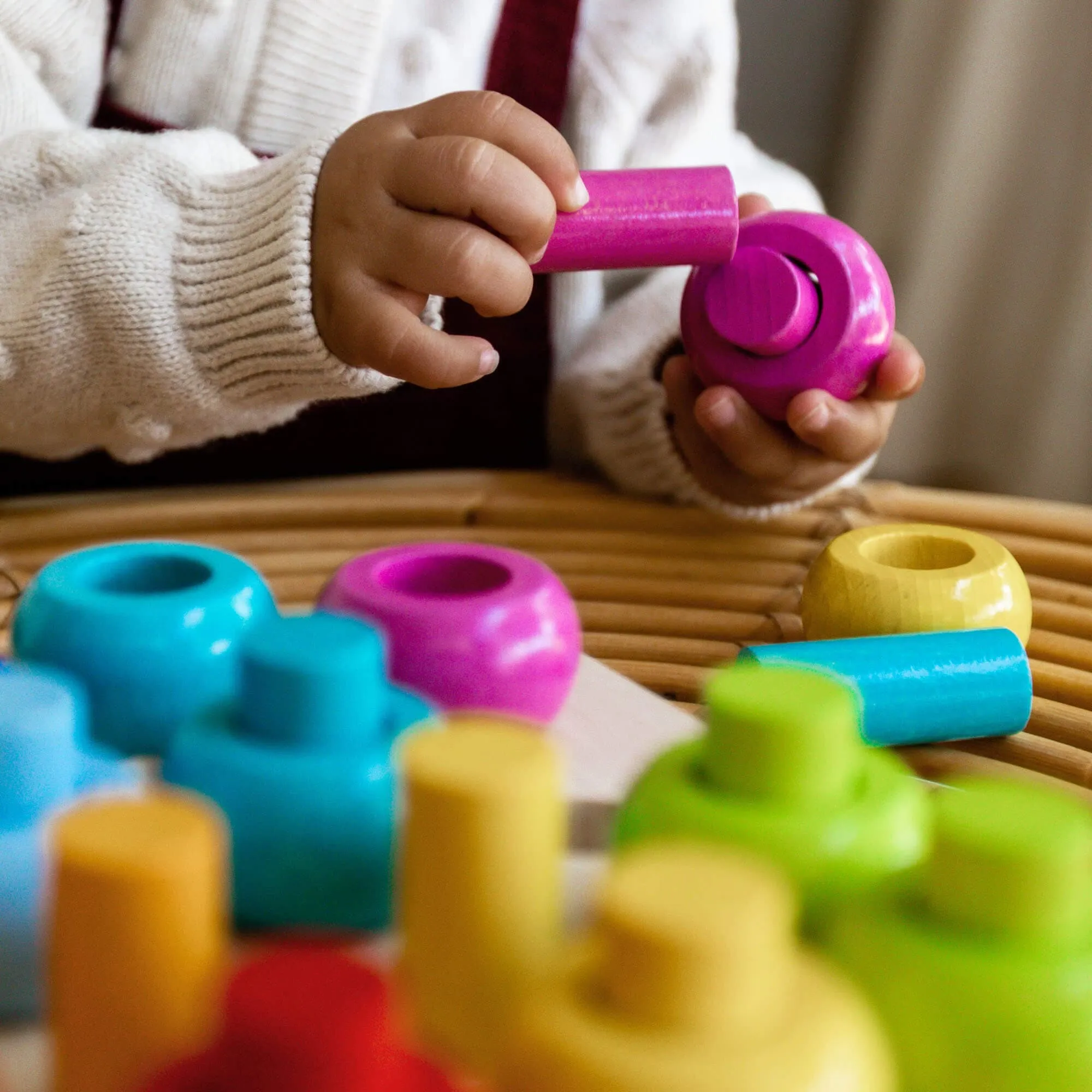 Rainbow Whirls Wooden Sorting and Stacking Game