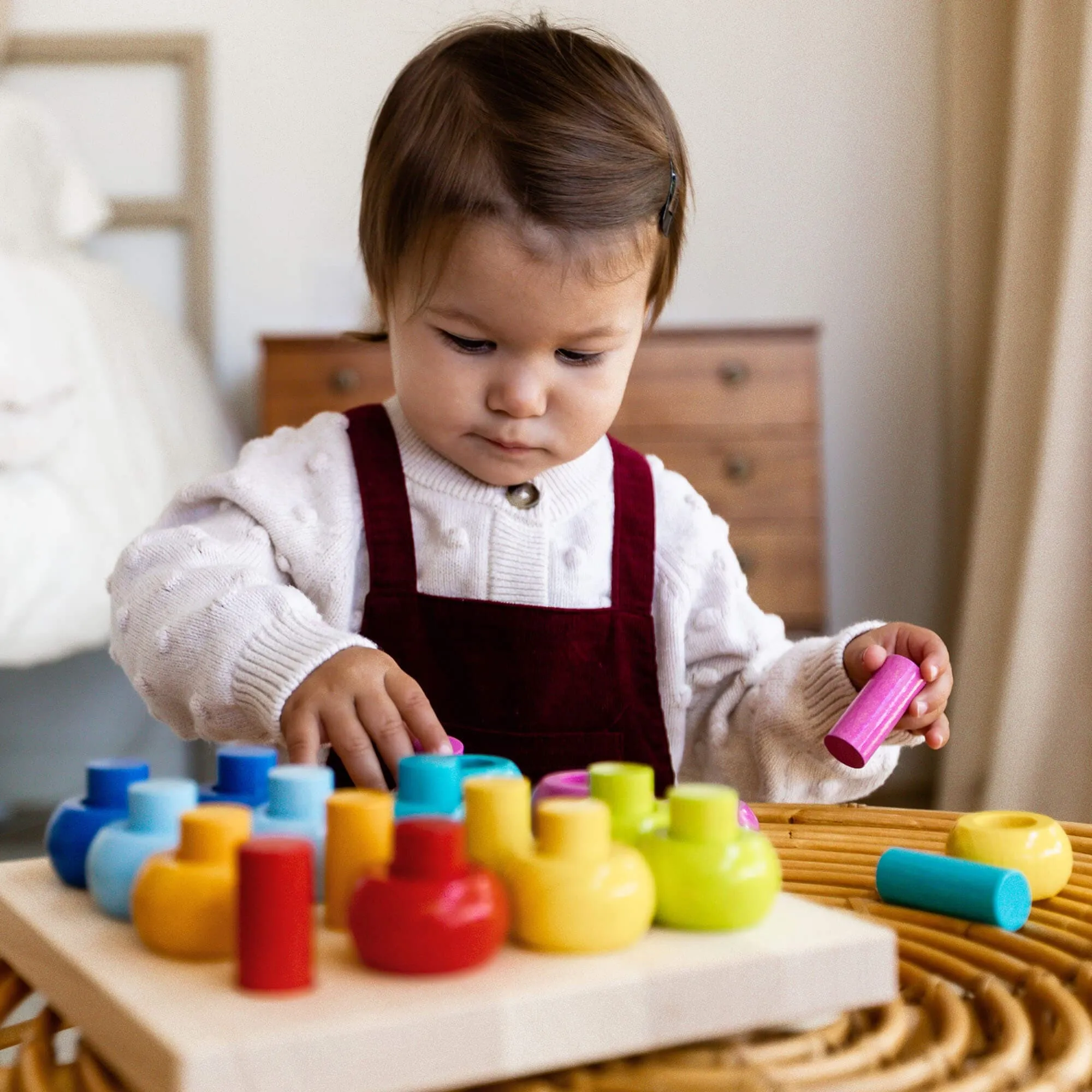 Rainbow Whirls Wooden Sorting and Stacking Game