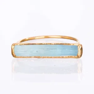 Raw Aquamarine Bar Ring in Yellow Gold