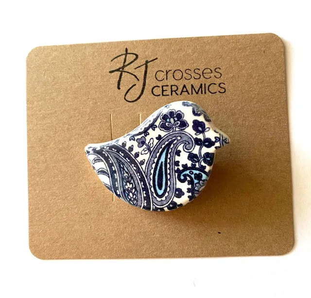 RJ Crosses Ceramic Brooch - Birds