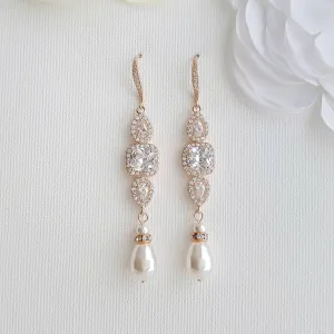 Rose Gold Pearl Drop Wedding Earrings-Gianna