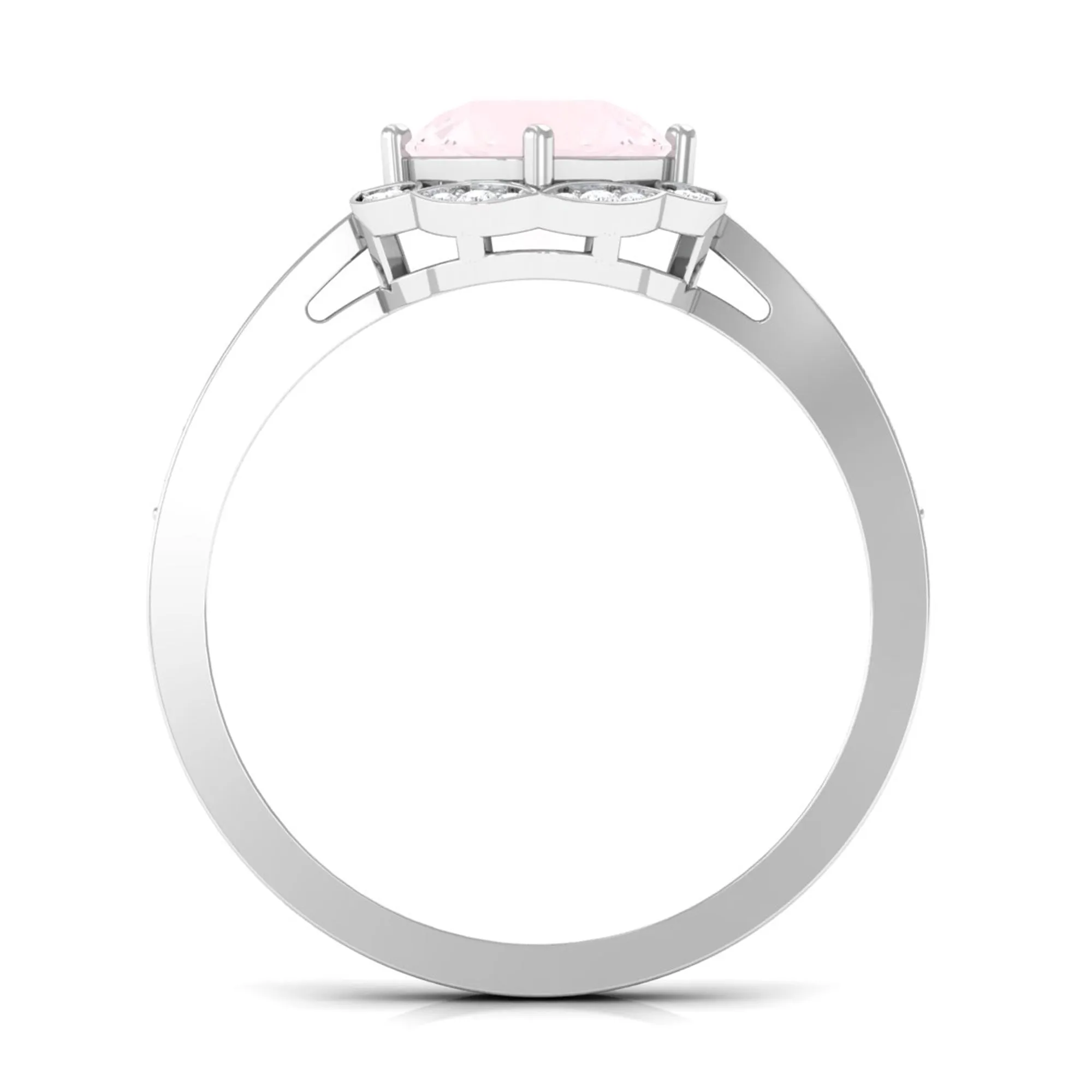 Round Rose Quartz and Diamond Designer Halo Engagement Ring