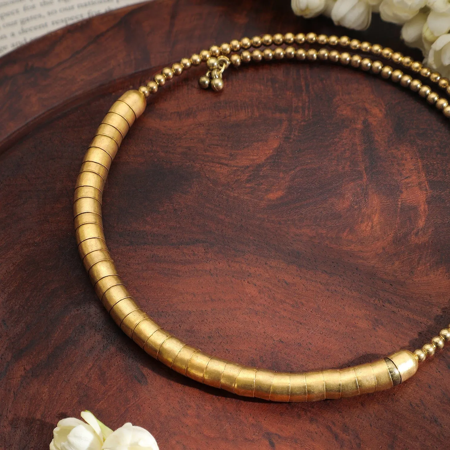 Rubans 18K Gold-Plated Textured Bead Statement Choker Necklace