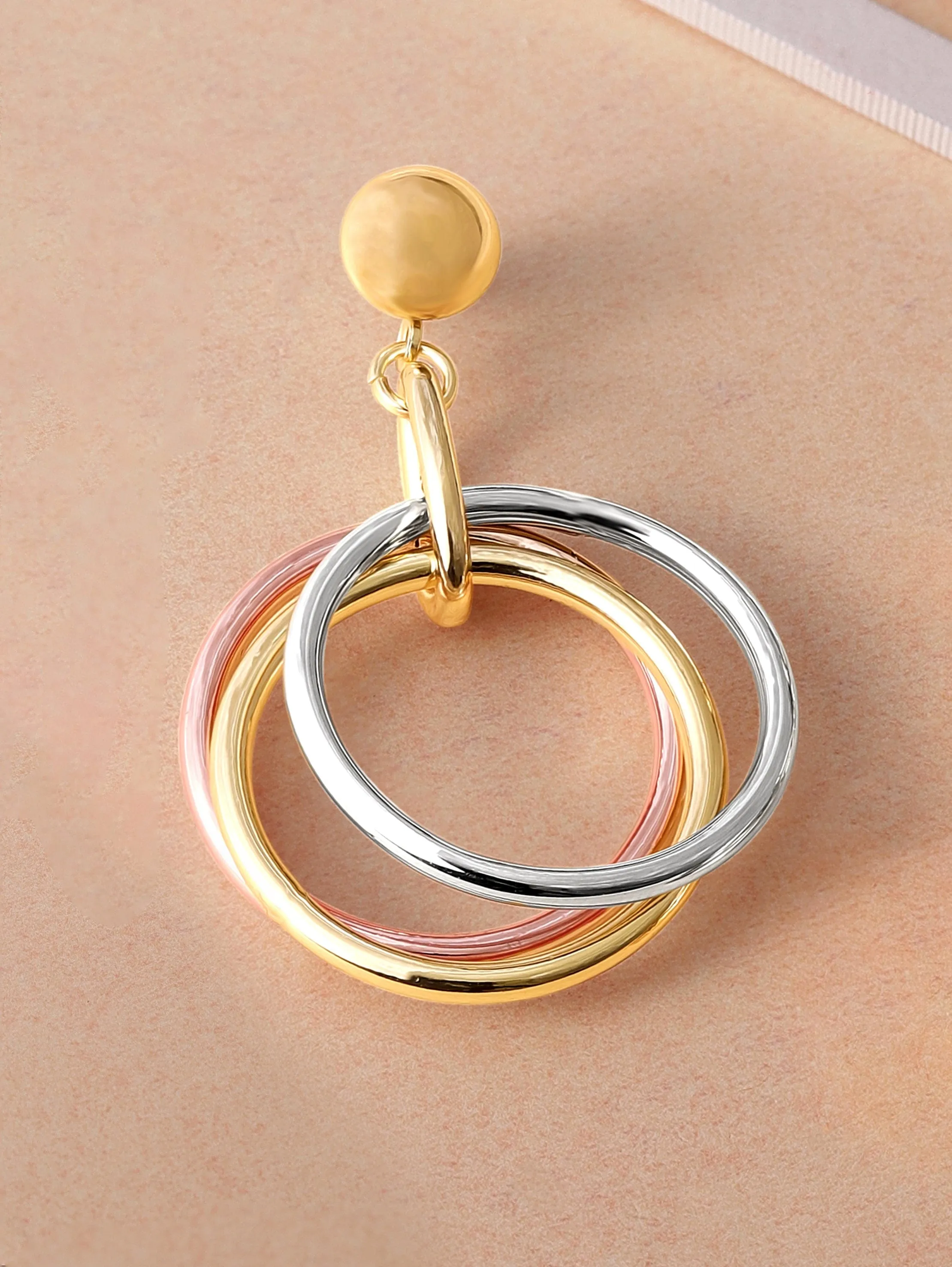 Rubans Voguish 18K Gold Plated Triple-Tone Hoop Earrings in Gold, Silver & Copper Circular Design