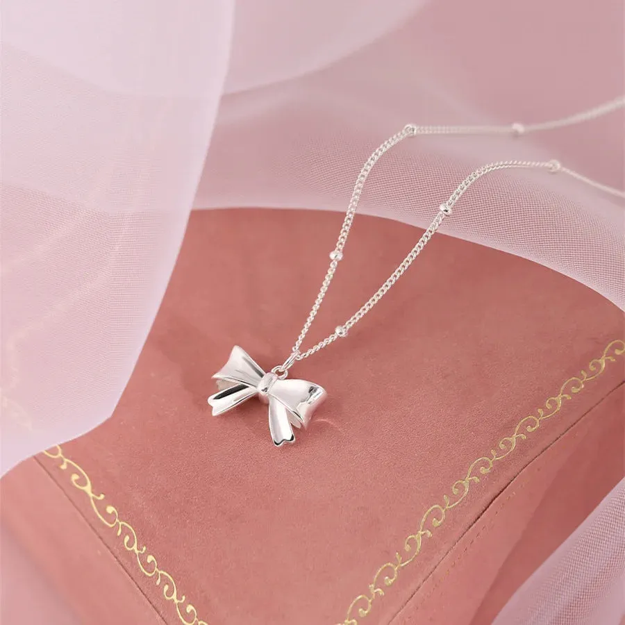 S925 Sterling Silver Bow Necklace