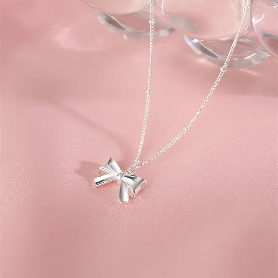 S925 Sterling Silver Bow Necklace