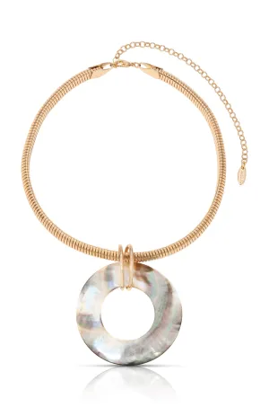 Shell Open Circle Pendant Flex Chain Necklace