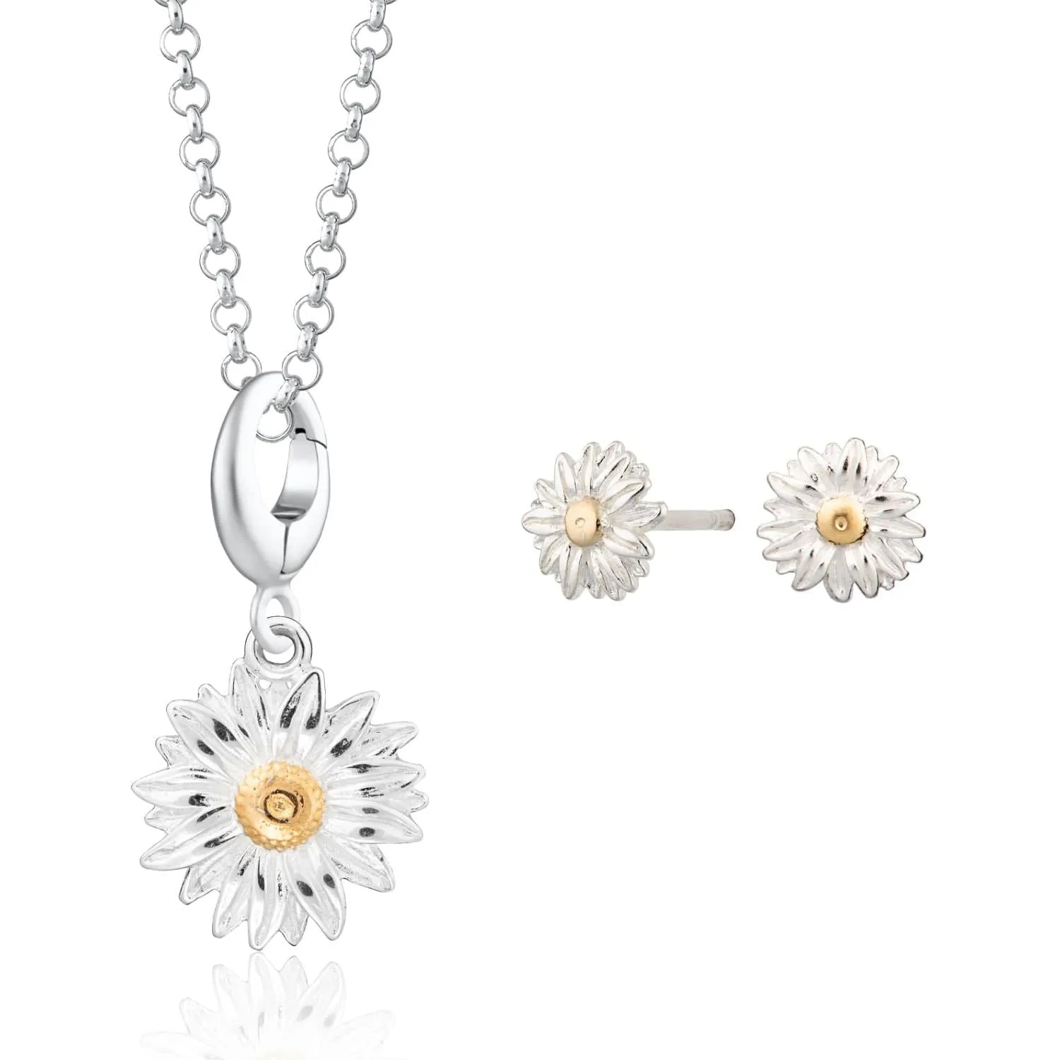 Silver Daisy Jewellery Set With Stud Earrings