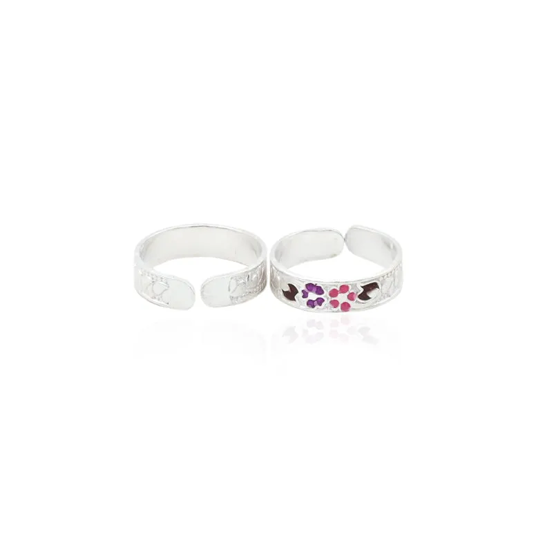 Silver Glamorous Colorful Floral Toe Rings