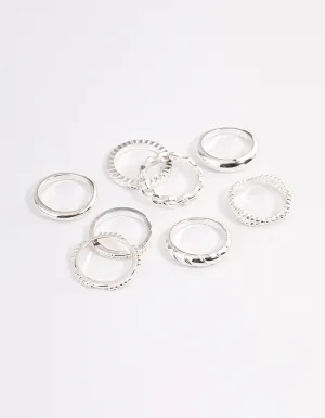 Silver Plain & Molten Twisted Ring 8-Pack