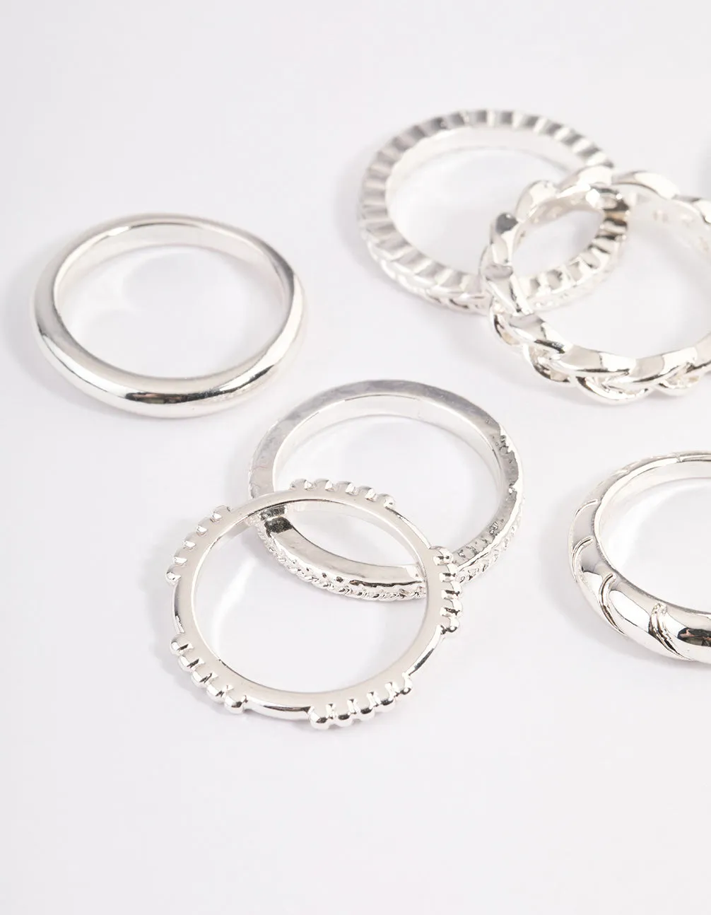 Silver Plain & Molten Twisted Ring 8-Pack