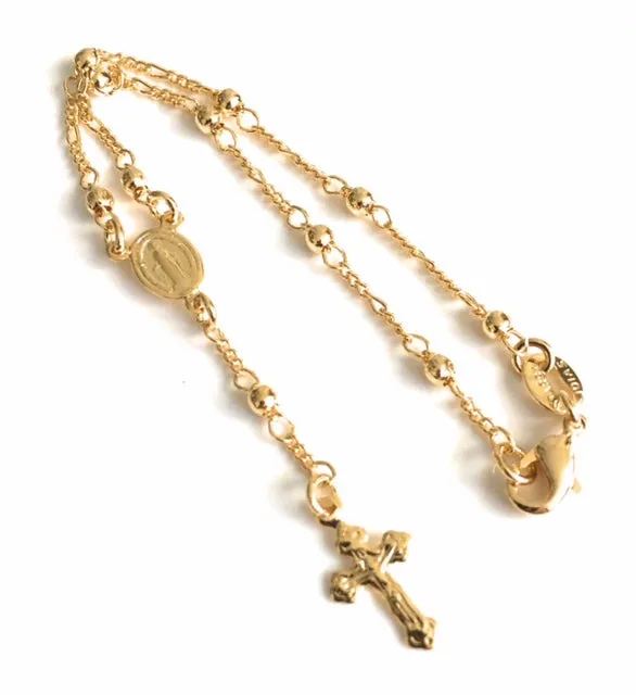 Small Rosary Bracelet 18K Gold Plated Ball Chain Mini Rosaries